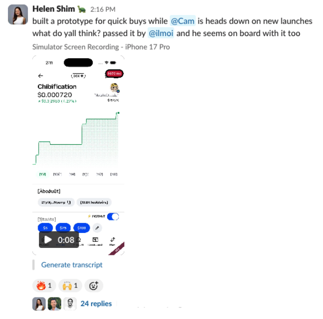 Slack receipt showing designer handoff